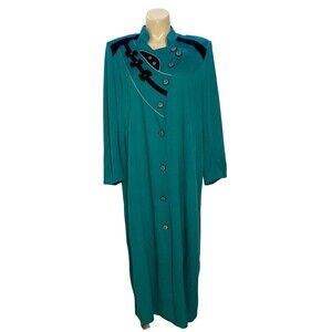 VTG Duster LARGE Turquoise Blue Bow Button Steampunk Victorian Long Jacket